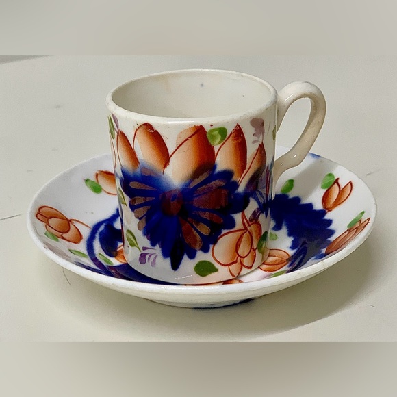 19th Century Antique Gaudy Welsh Grape Pattern Miniature Child’s Mug & Saucer - Picture 5 of 12